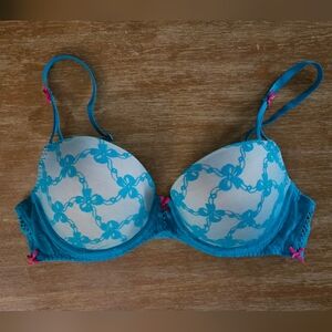 Betsey Johnson Teal and Pink Lace Bra